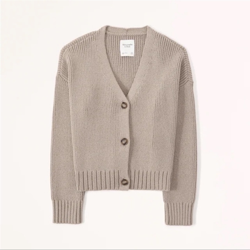 Abercrombie & Fitch Cotton Blend Short Cardigan in Taupe